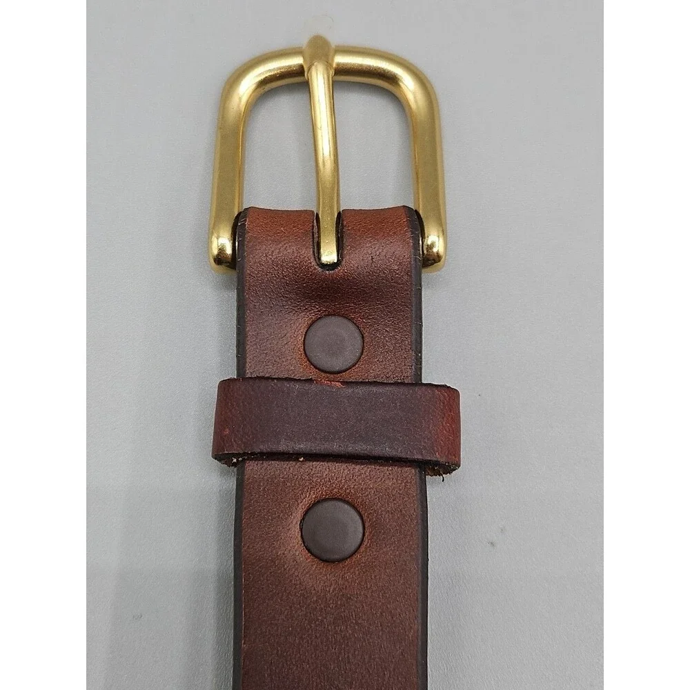Men's Brown Italian Calf Belt Made in USA Brass Buckle 34 Tapered